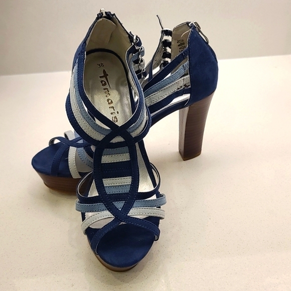 Blue platform Heel sandals size EUR 38 or US 7.5 - Picture 1 of 14
